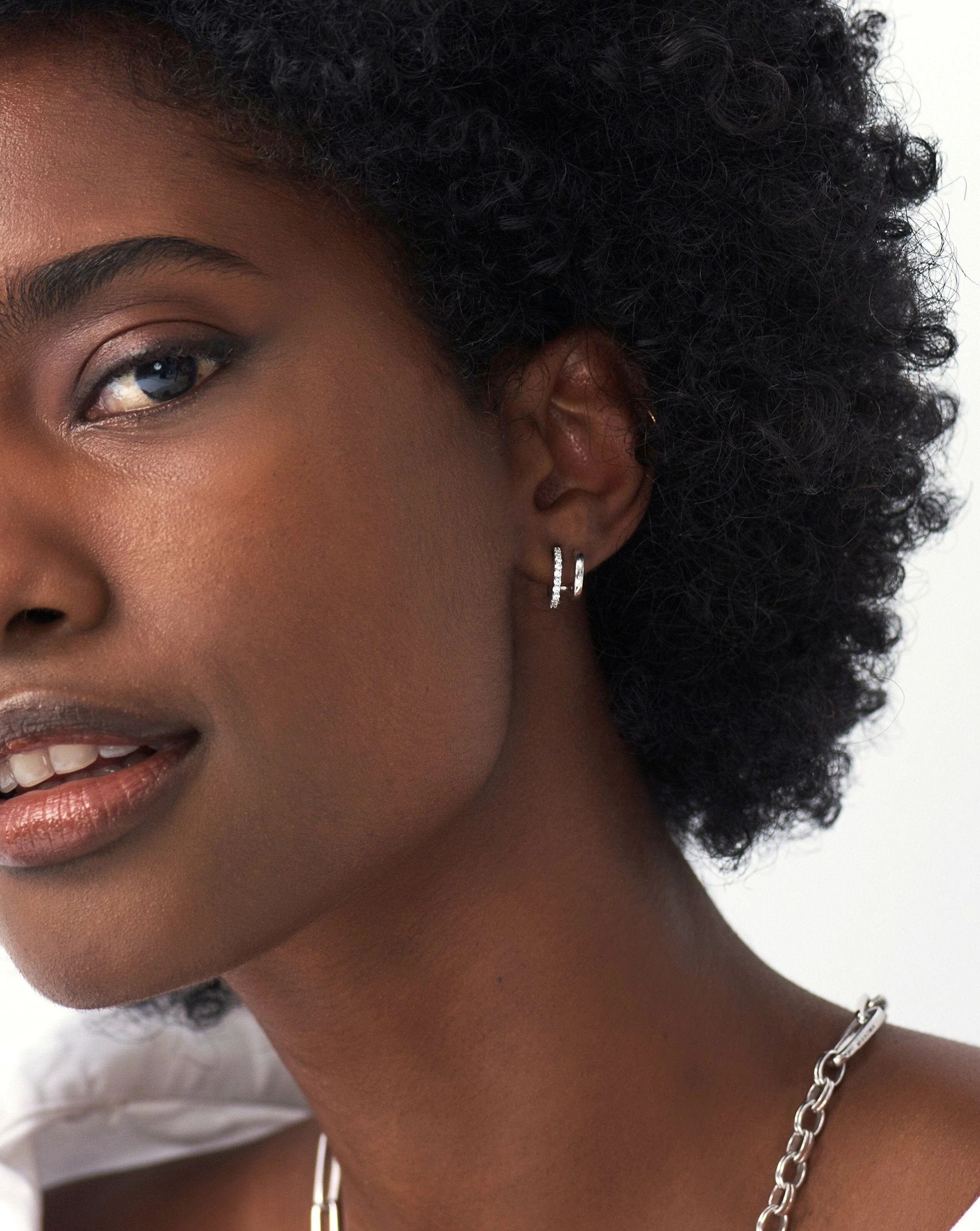 Classic Double Huggies | Sterling Silver/Cubic Zirconia - Image 3