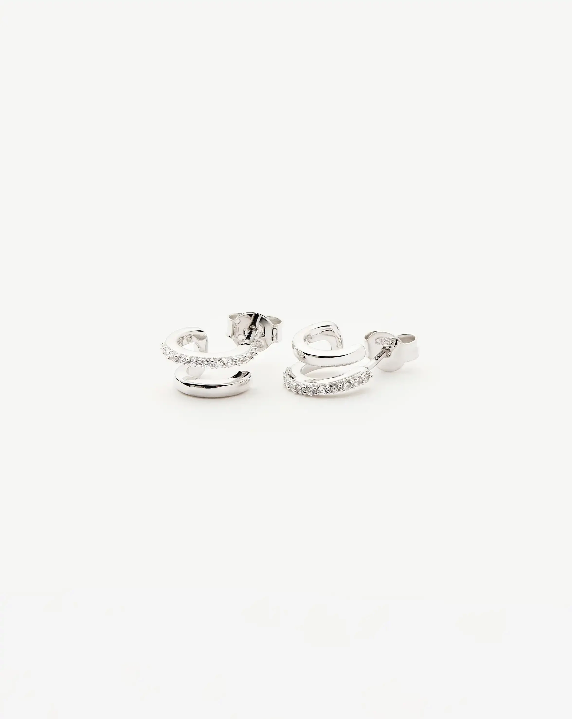 Classic Double Huggies | Sterling Silver/Cubic Zirconia - Image 4