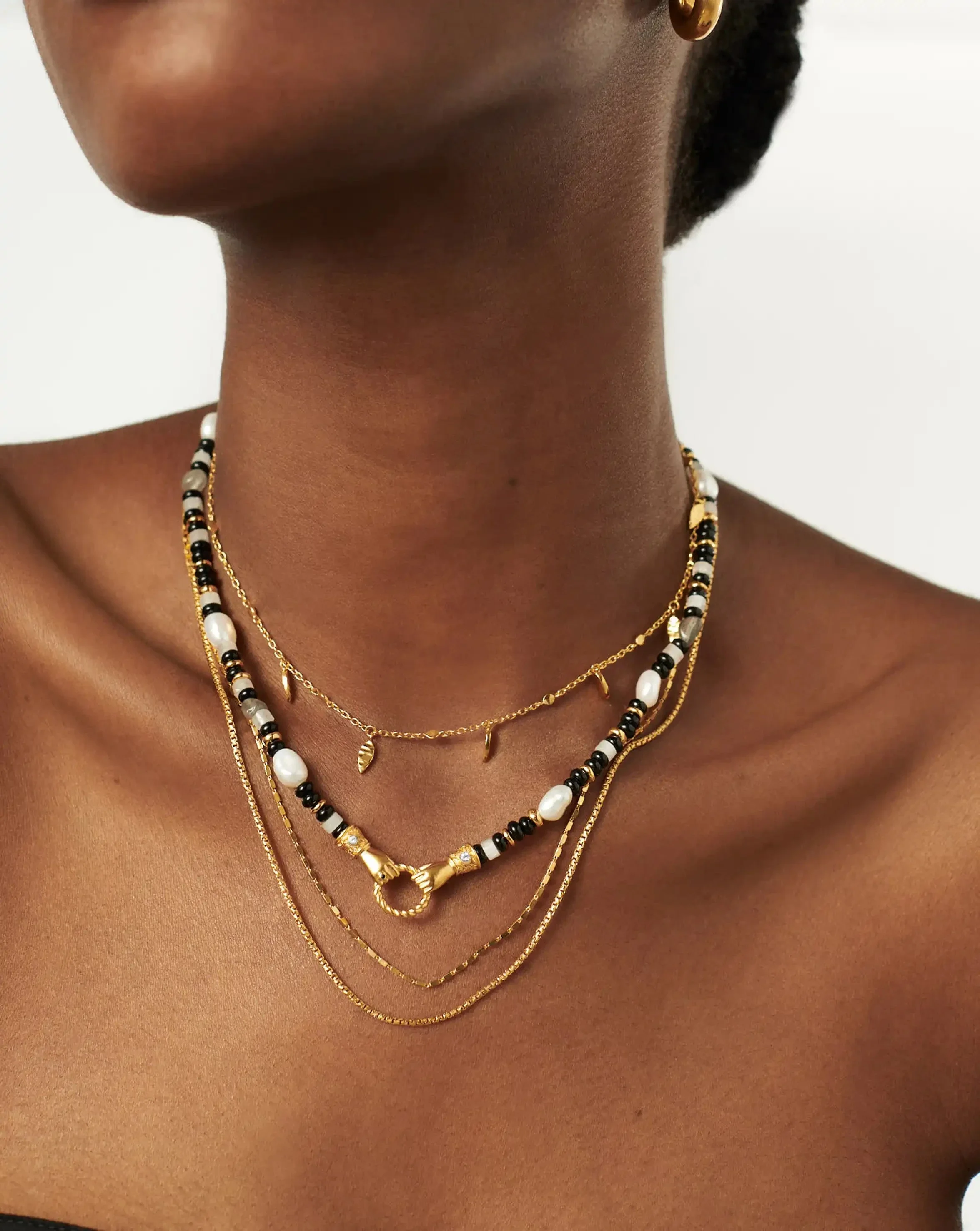 Harris Reed In Good Hands Beaded Gemstone Necklace | 18ct Gold Plated/Black Chalcedony & Pearl - Image 3