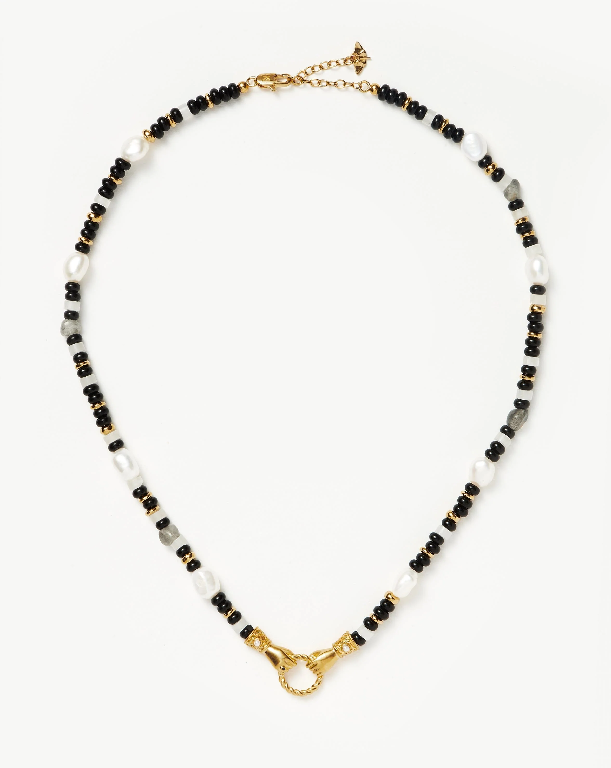Harris Reed In Good Hands Beaded Gemstone Necklace | 18ct Gold Plated/Black Chalcedony & Pearl - Image 5