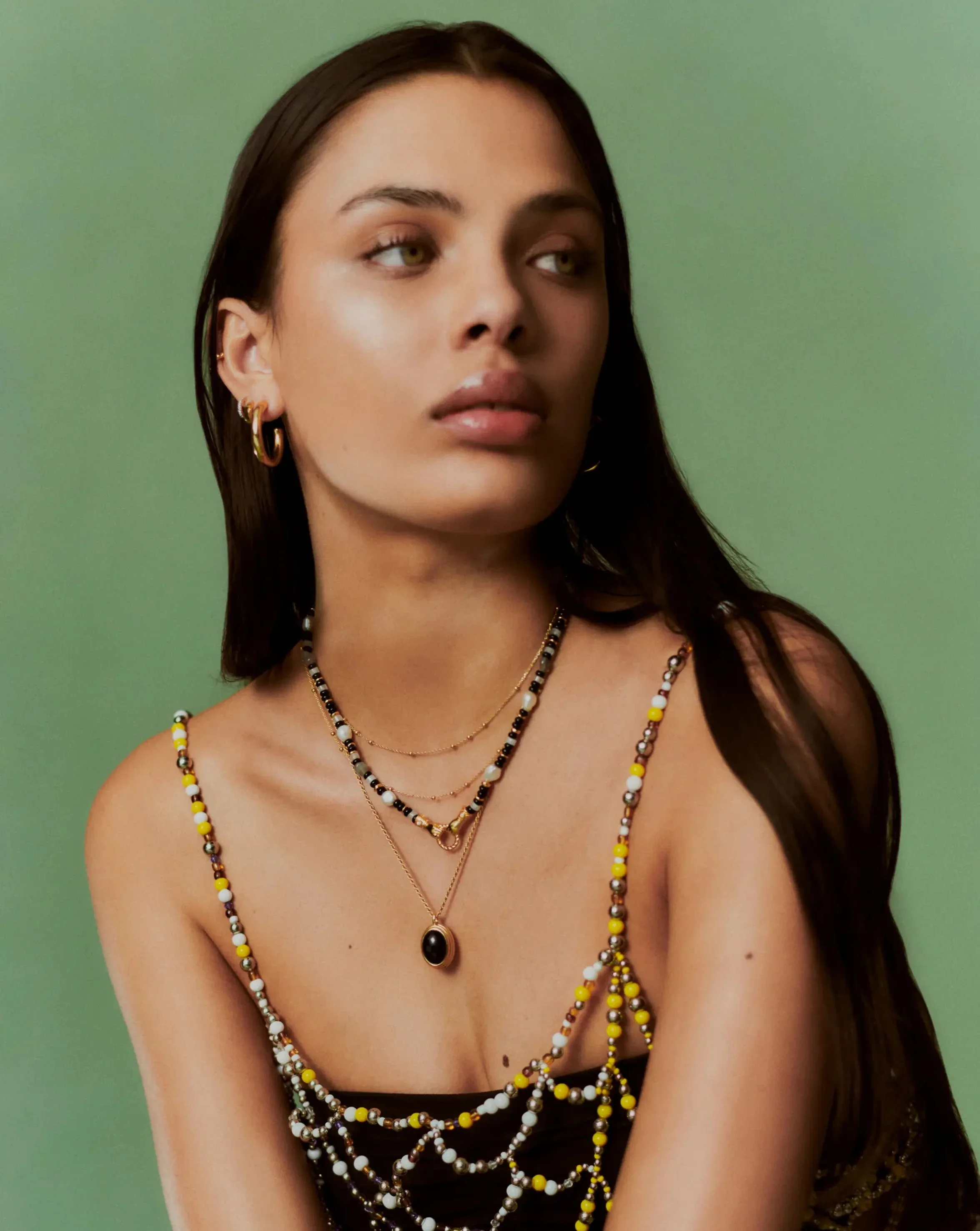 Harris Reed In Good Hands Beaded Gemstone Necklace | 18ct Gold Plated/Black Chalcedony & Pearl - Image 6