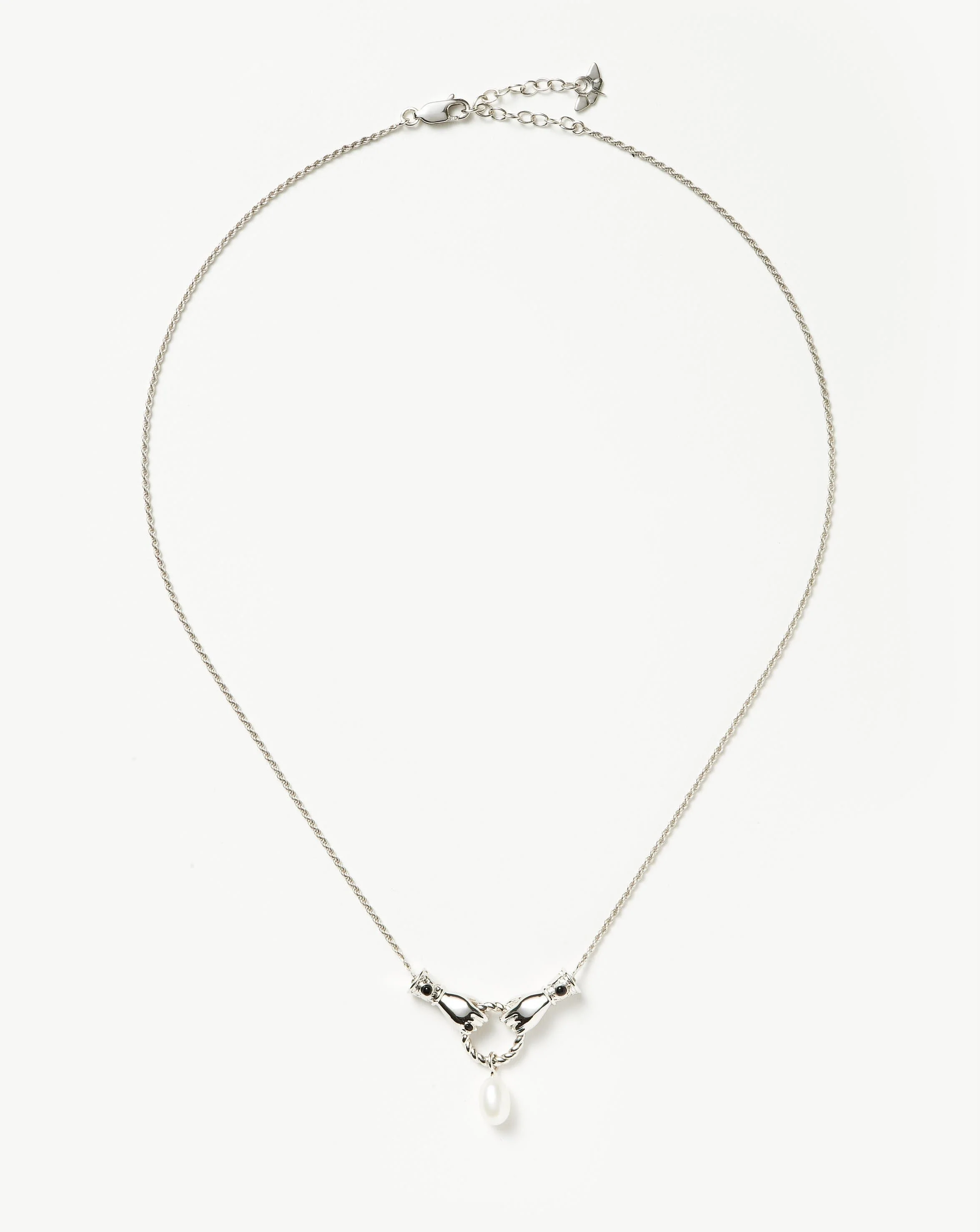 Harris Reed In Good Hands Drop Pendant Necklace | Silver Plated/Pearl & Black Onyx - Image 4