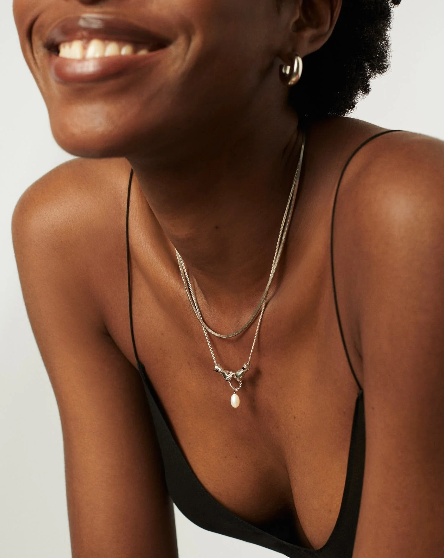 Harris Reed In Good Hands Drop Pendant Necklace | Silver Plated/Pearl & Black Onyx - Image 6