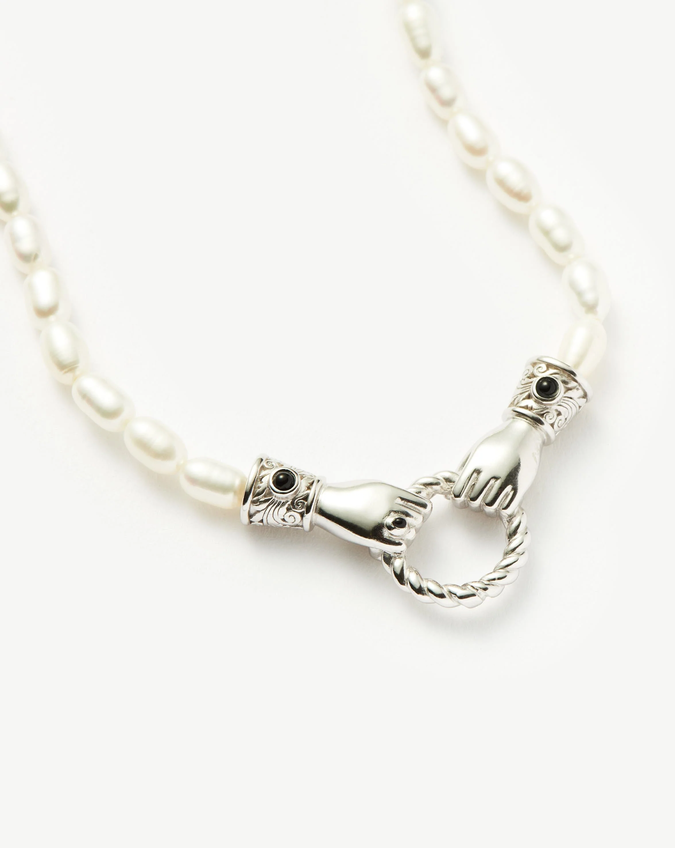 Harris Reed In Good Hands Pearl Necklace | Silver Plated/Pearl & Black Onyx - Image 4