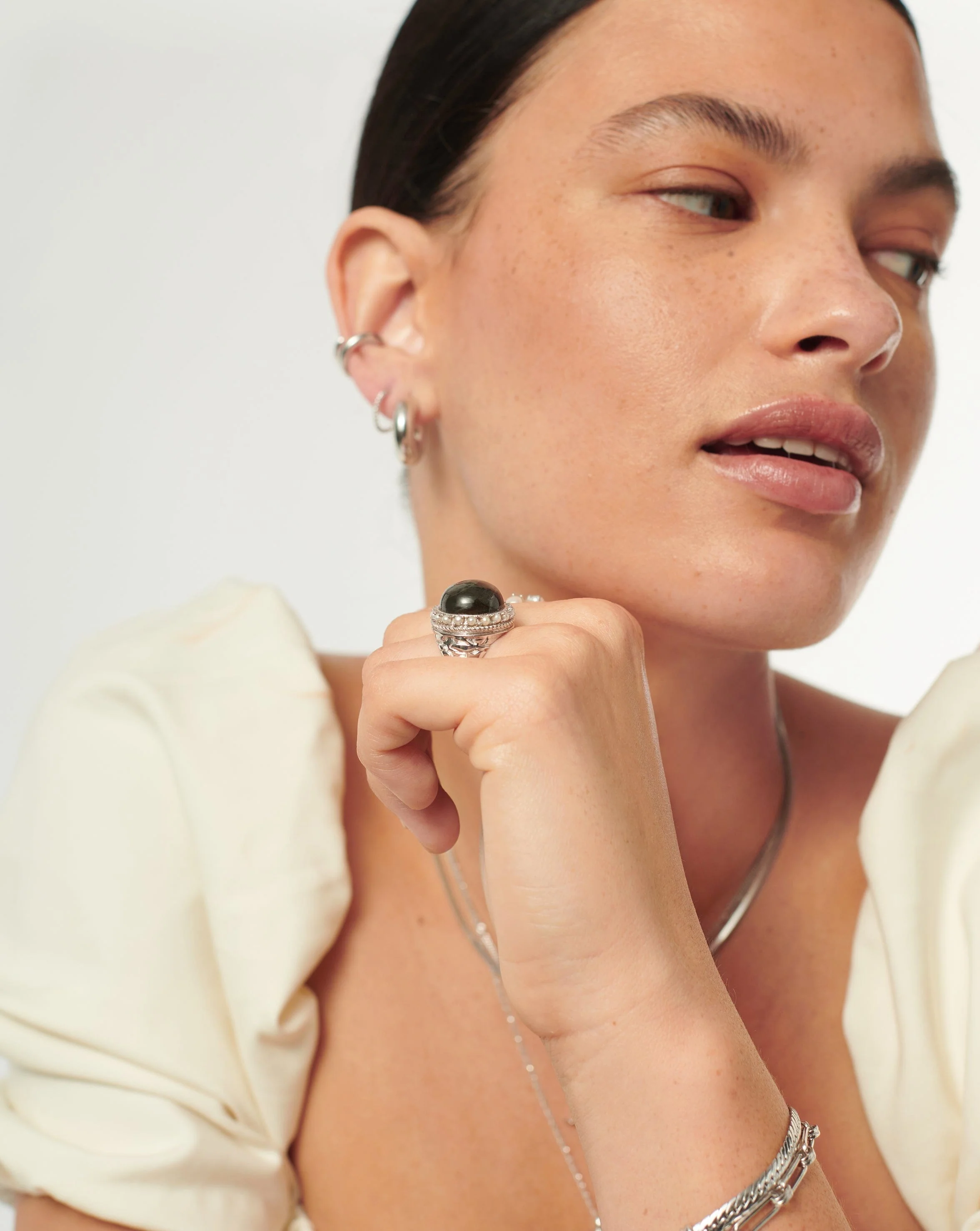 Harris Reed Labradorite Cocktail Ring | Silver Plated/Pearl & Labradorite - Image 3