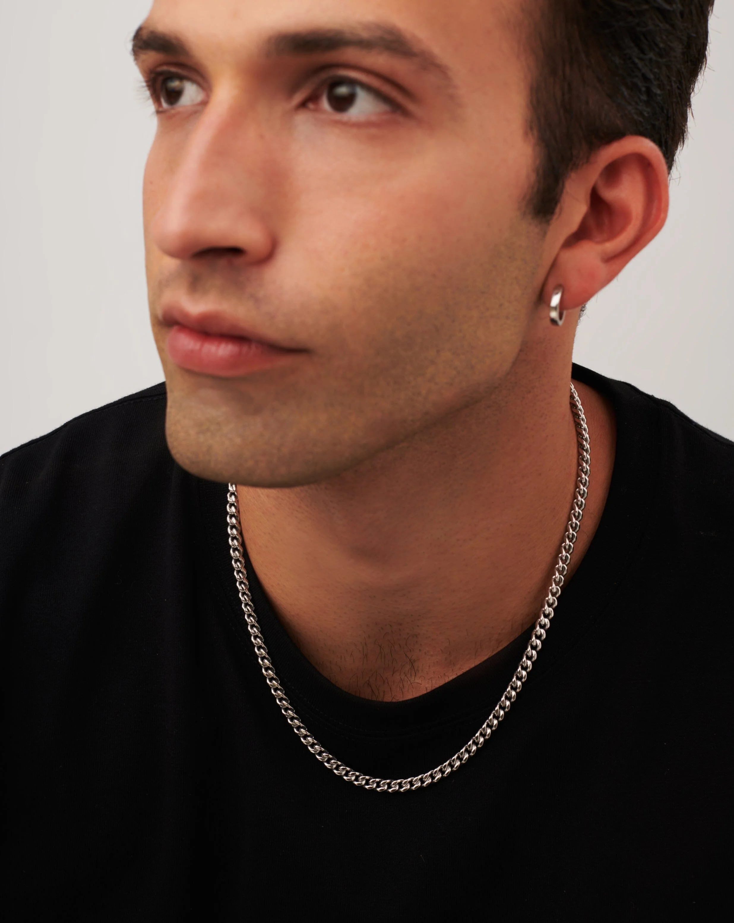 Mens Flat Curb Chain Necklace | Silver Plated - Image 3