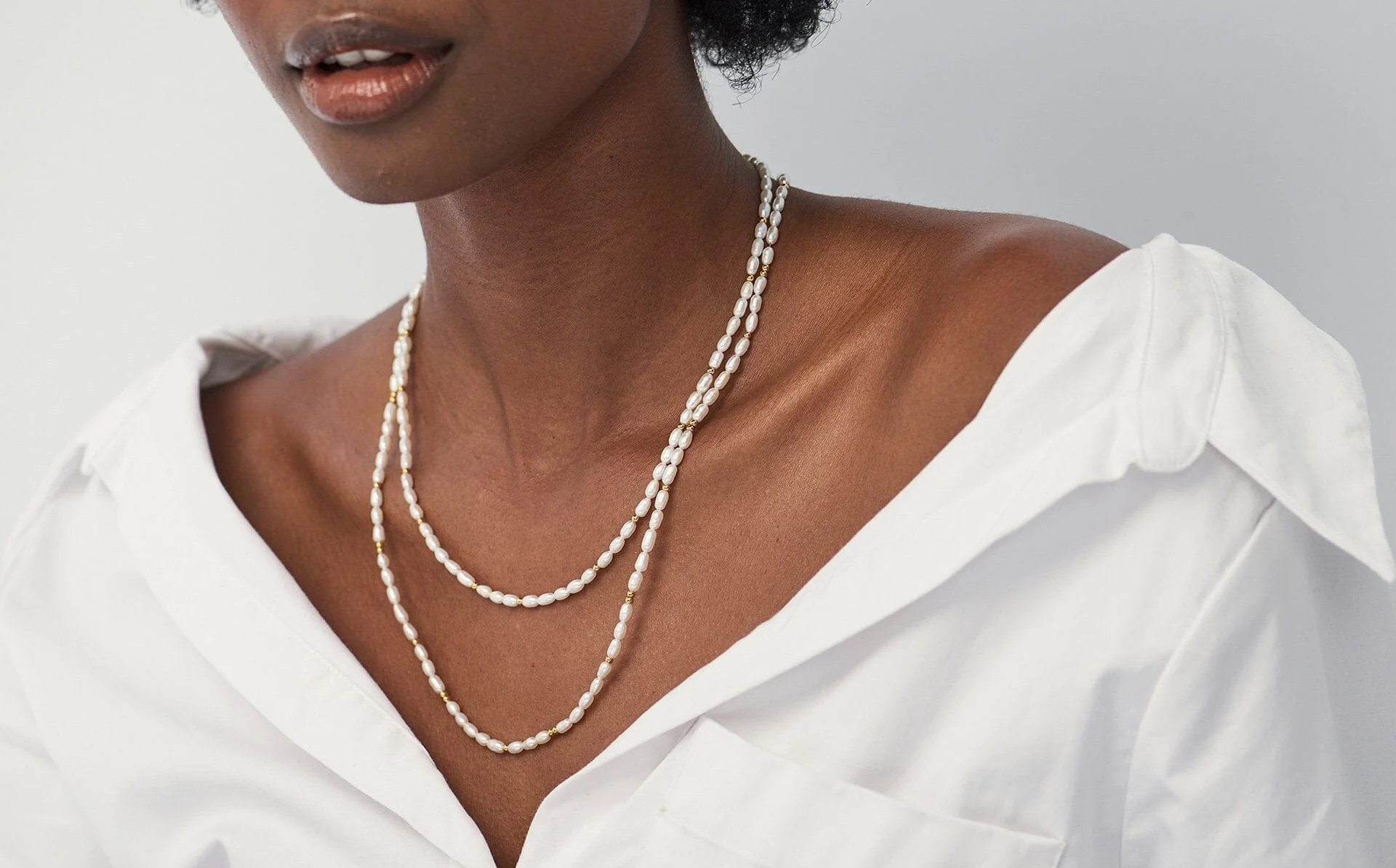 Short Seed Pearl Beaded Necklace | 18ct Gold Plated/Pearl - Image 3